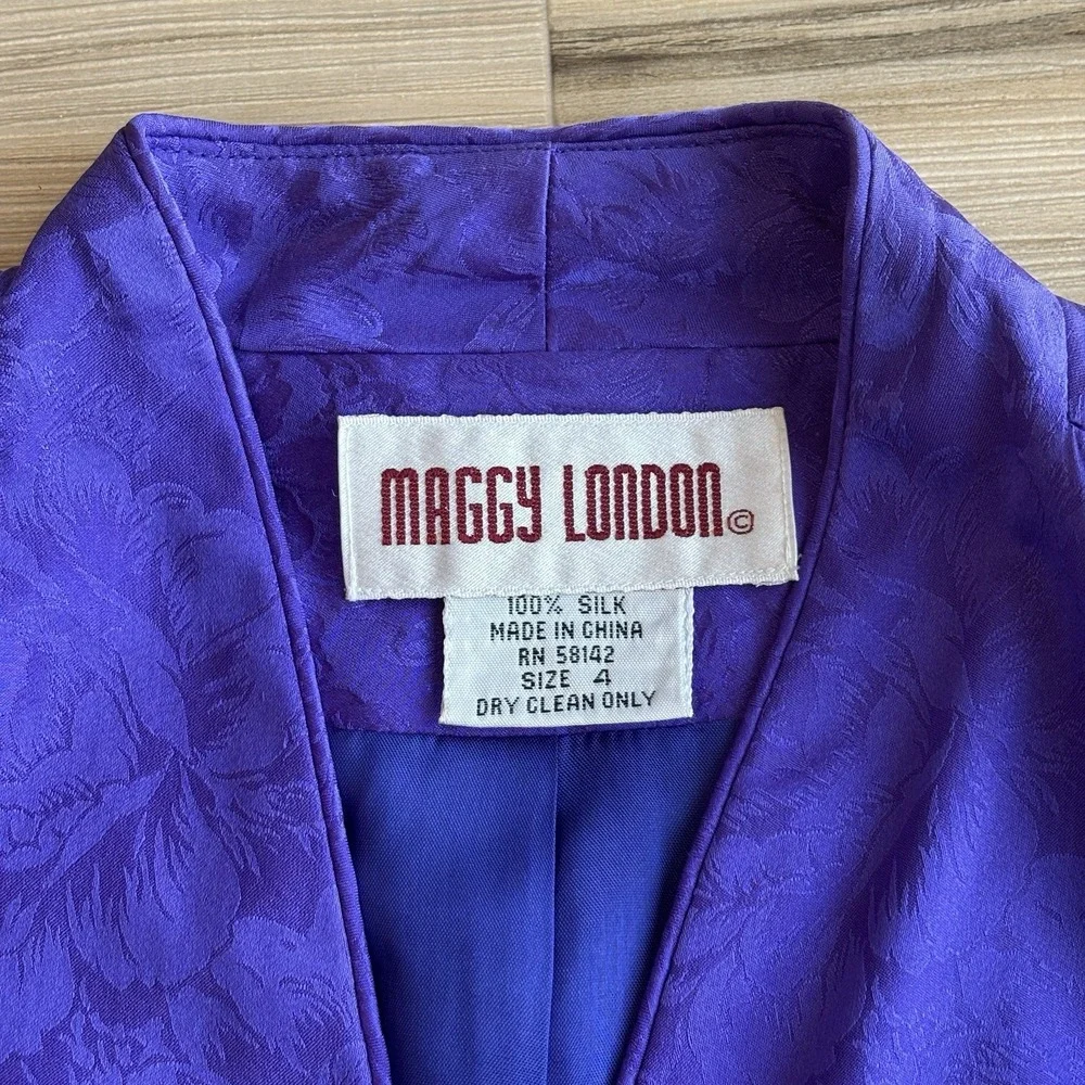 VTG 100% Silk‎ Purple Cheongsam Style Blouse Jacket Skirt Suit Sz4 Office Siren